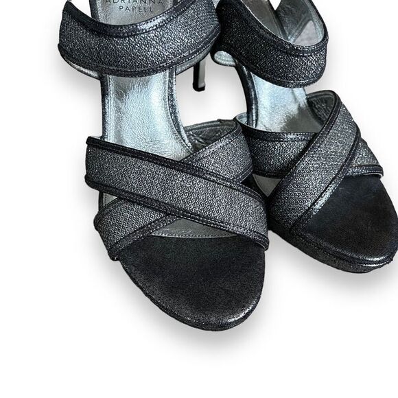 Adrianna Papell 10 silver slate sparkle formal strappy heels platform evening - Picture 3 of 13